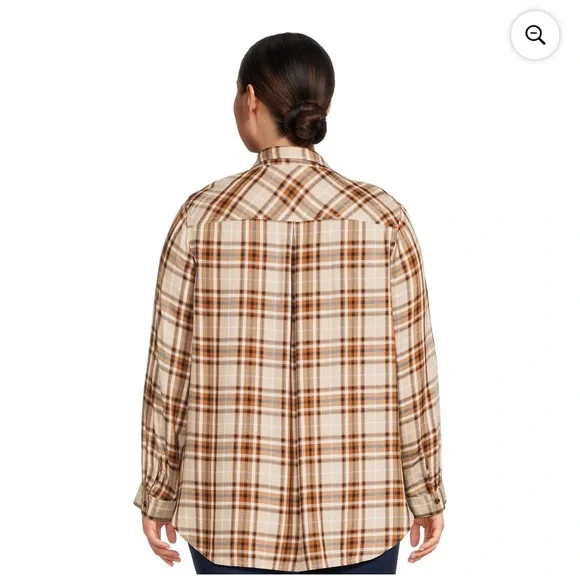Terra & Sky Brown Plaid Women's Plus Size Button Woven Top 2X - Picture 4 of 10